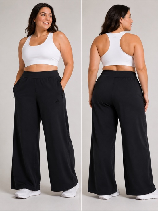 adidas Pants - #745 Adidas Active Wide Leg Pants Black Zip Pockets 2XL JY9046